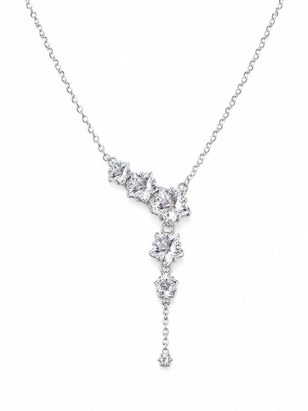 #N36 Clear Quartz Star Lariat Necklace (S925)